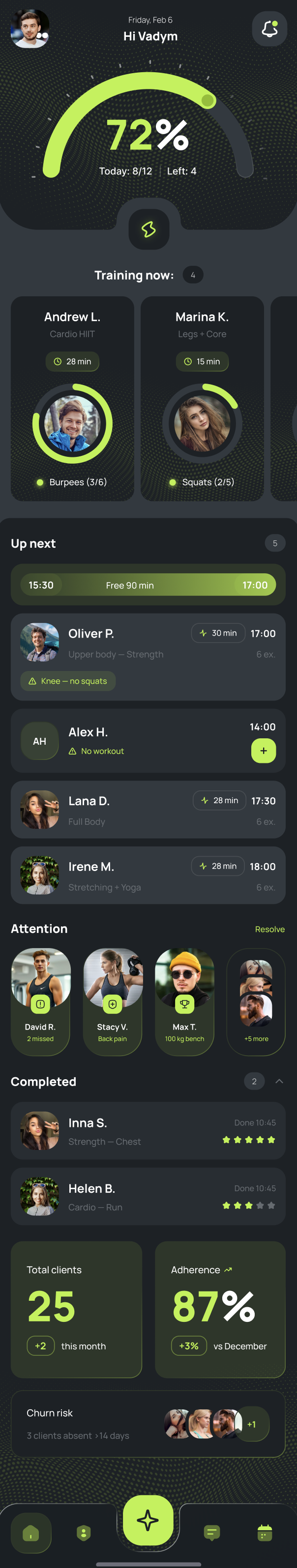 CoachPulse trainer dashboard