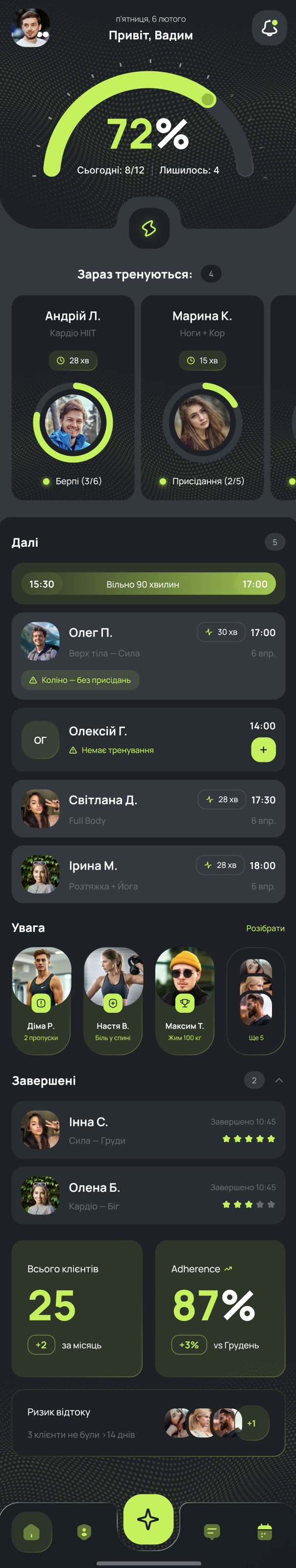Дашборд тренера CoachPulse